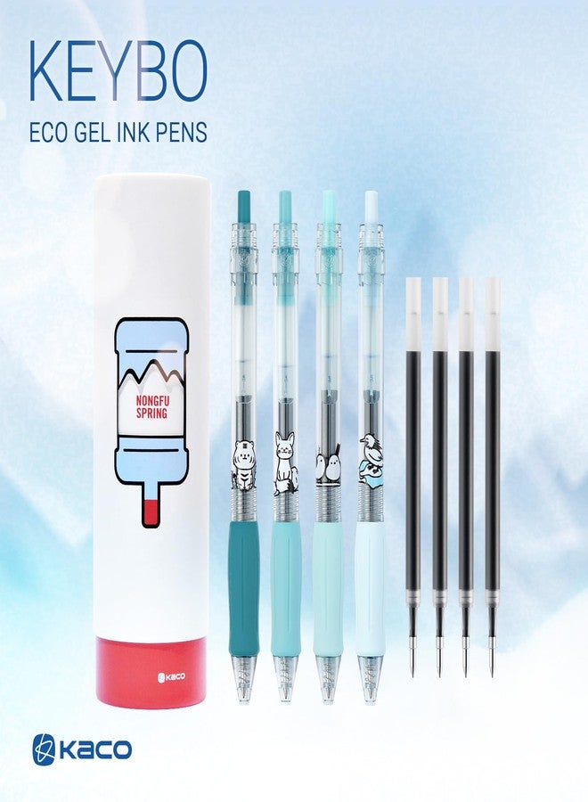 Kaco KEYBO Gel Ink Pens 4 Pieces Different Blue Color Ink with Extra 4 Black Refills, Aesthetic Pens Office Supplies - Image 2